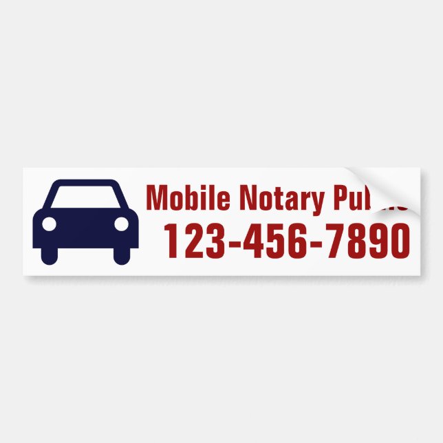 Mobile Notary Public Phone Number Customised Bumper Sticker (Front)
