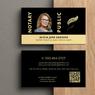 Mobile notary public photo gold black QR code Business Card