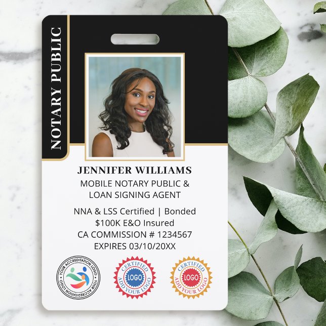 Mobile Notary Public Photo QR Code ID Black ID Badge (Creator Uploaded)