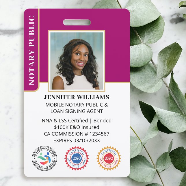 Mobile Notary Public Photo QR Code ID Magenta ID Badge (Creator Uploaded)