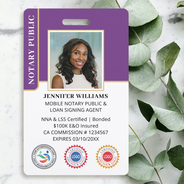 Mobile Notary Public Photo QR Code ID Purple ID Badge (Creator Uploaded)