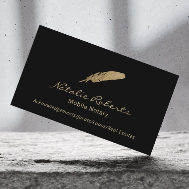 Mobile Notary Public Signing Agent Gold Quill Logo Business Card (Creator Uploaded)