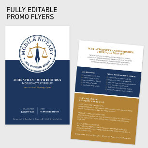 Mobile Notary Public Signing Agent Legal navy gold Flyer