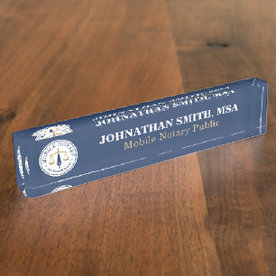 Mobile Notary Public Signing Agent Legal navy gold Nameplate