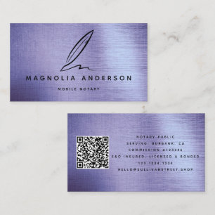 Mobile Notary Purple Foil Quill QR Code Business Card