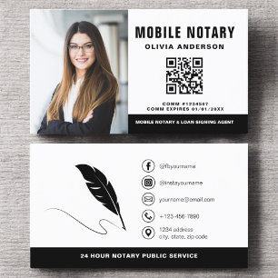 Mobile Notary QR Code Signing Agent Photo Business Card