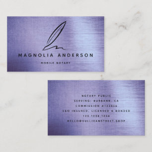 Mobile Notary Quill Lilac Brushed Metal Business Card