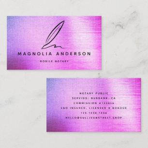 Mobile Notary Quill Ombre Brushed Metal  Business Card