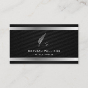 Mobile Notary Quill QR Code Silver Black Business Card