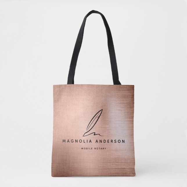 Mobile Notary Quill Rose Gold Brushed Metal  Tote Bag (Front)