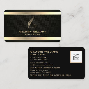 Mobile Notary Quill Your LOGO Gold Black  Business Card