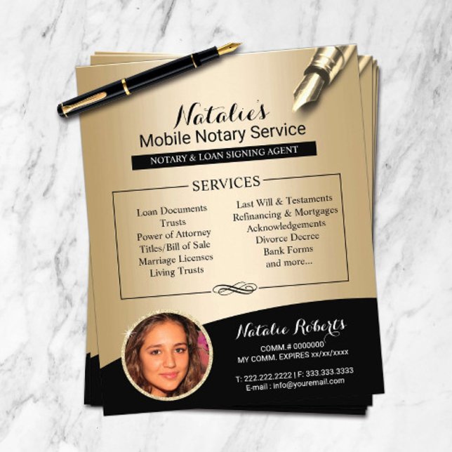 Mobile Notary Service Black & Gold Photo Flyer (Creator Uploaded)