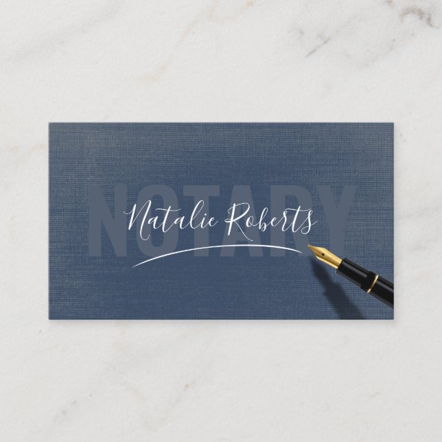 Mobile Notary Service Signature Elegant Navy Blue Business Card (Front)