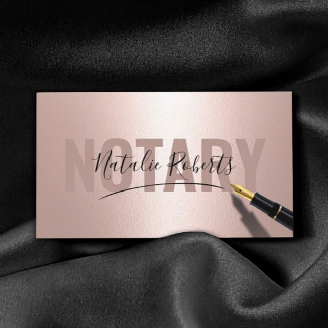 Mobile Notary Service Signature Modern Rose Gold Business Card (Creator Uploaded)