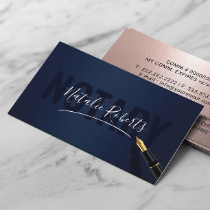 Mobile Notary Service Signature Navy & Rose Gold Business Card