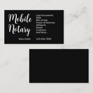 Mobile Notary Services Phone Number Black & White Business Card