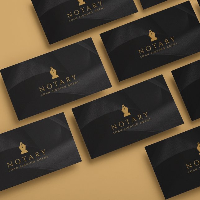Mobile Notary Signing Agent Black & Gold  Business Card (Creator Uploaded)