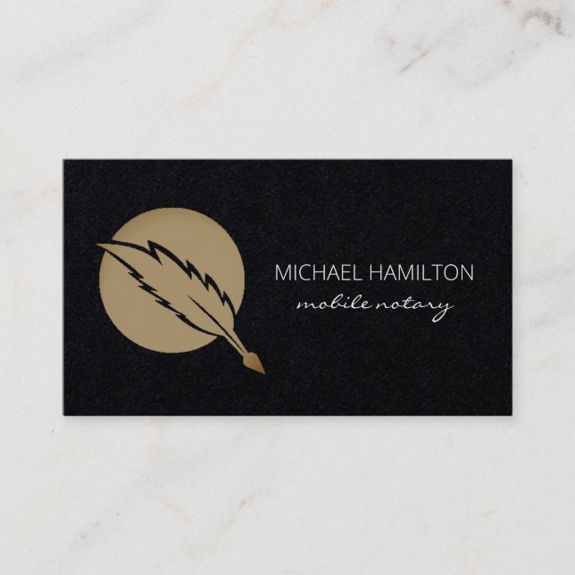 Mobile Notary Signing Agent Black Gold Business Card (Front)