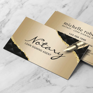 Mobile Notary Signing Agent Luxury Black & Gold Business Card