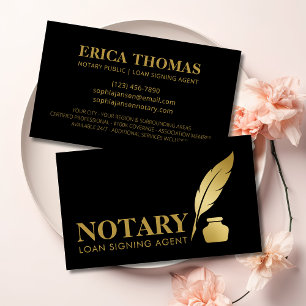 Mobile Notary Signing Agent Luxury Black & Gold Business Card