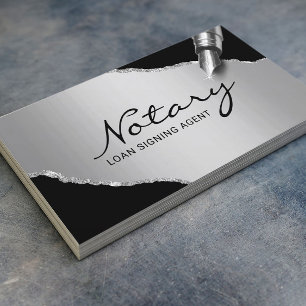 Mobile Notary Signing Agent Modern Black & Silver Business Card