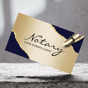 Mobile Notary Signing Agent Modern Navy & Gold Business Card