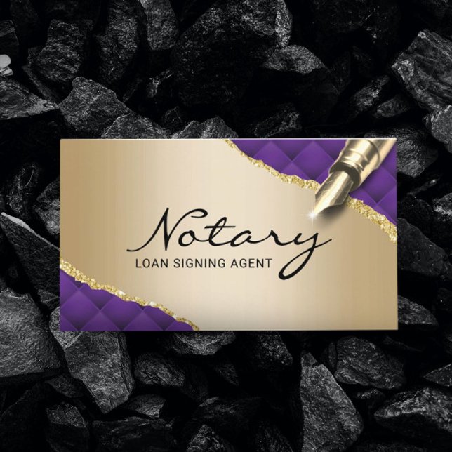 Mobile Notary Signing Agent Modern Purple & Gold Business Card (Creator Uploaded)