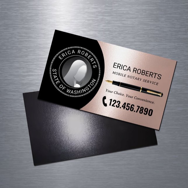 Mobile Notary Signing Agent Modern Rose Gold Photo Magnetic Business Card (Creator Uploaded)