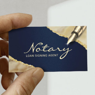 Mobile Notary Signing Agent Navy & Gold Agate Business Card