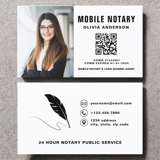 Mobile Notary Signing Agent QR Code Photo  Business Card (Creator Uploaded)