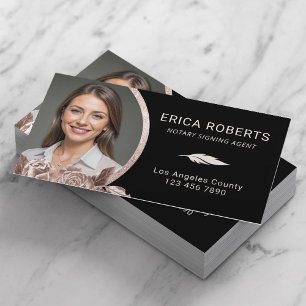 Mobile Notary Signing Agent Rose Gold Floral Photo Business Card