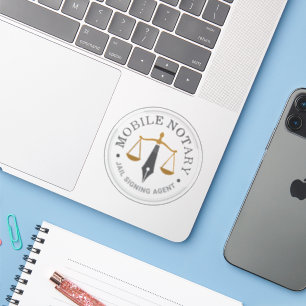 Mobile Notary Signing Logo Stamp Seal Grey Gold