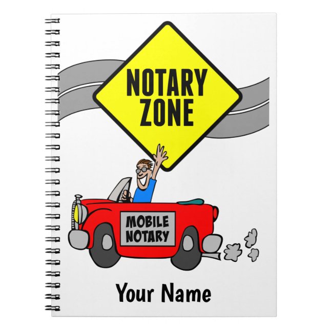 Mobile Notary Zone Red Sports Car Customised Name Notebook (Front)