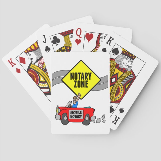Mobile Notary Zone Yellow Road Sign Red Sports Car Playing Cards (Back)