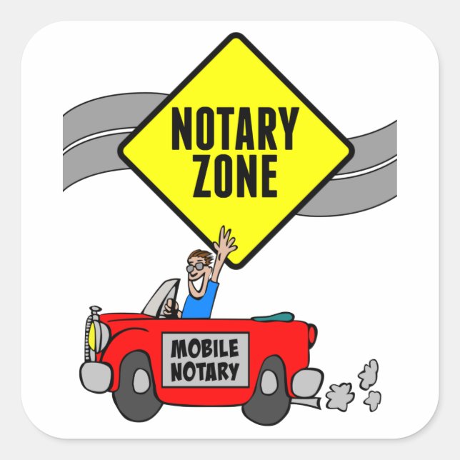 Mobile Notary Zone Yellow Road Sign Red Sports Car Square Sticker (Front)
