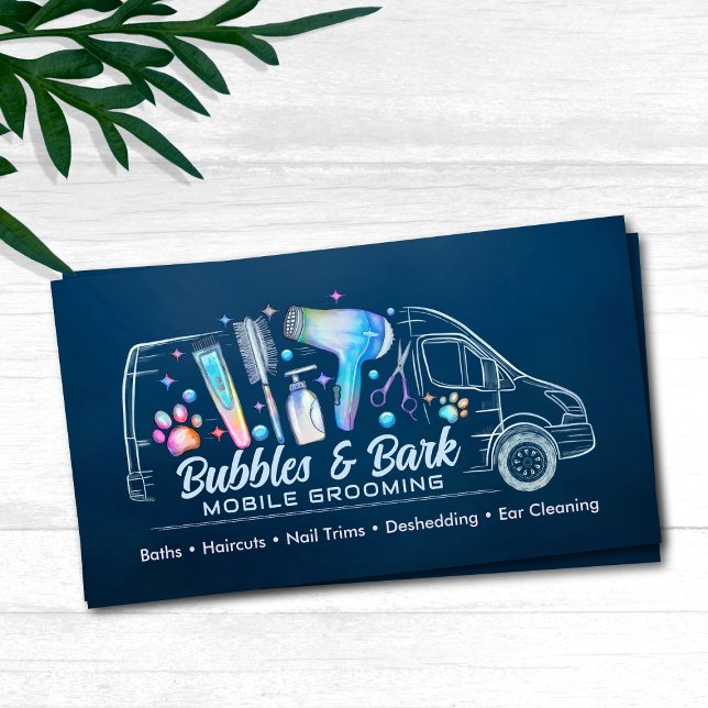Mobile Pet Grooming Services - Watercolor art  Business Card (Creator Uploaded)