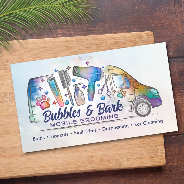 Mobile Pet Grooming Services - Watercolor art  Business Card (Creator Uploaded)