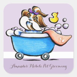 Mobile Pet Grooming Shih Tzu Purple Marketing Square Sticker
