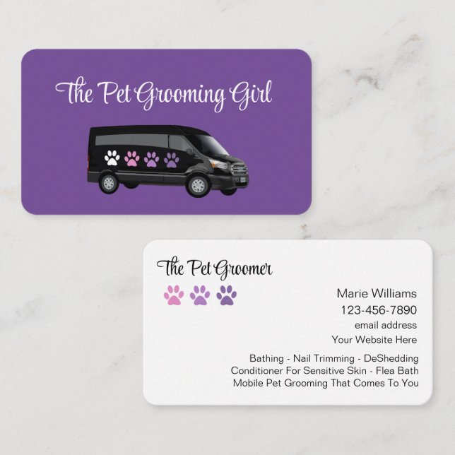 Mobile Pet Grooming Trendy Business Cards (Front/Back)