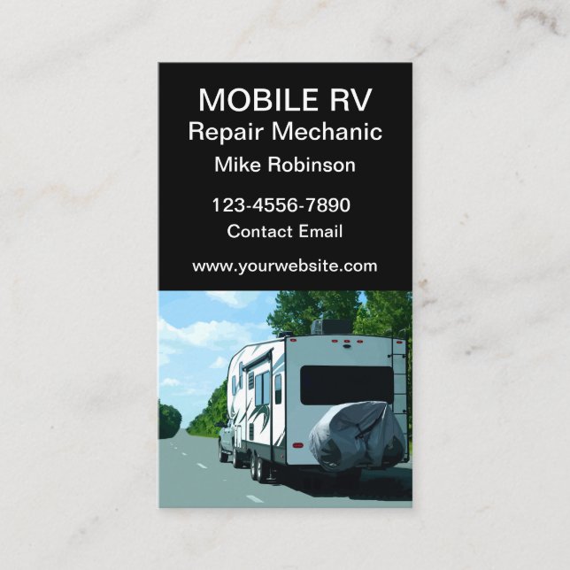 Mobile RV Motorhome Repair Mechanic  Business Card (Front)