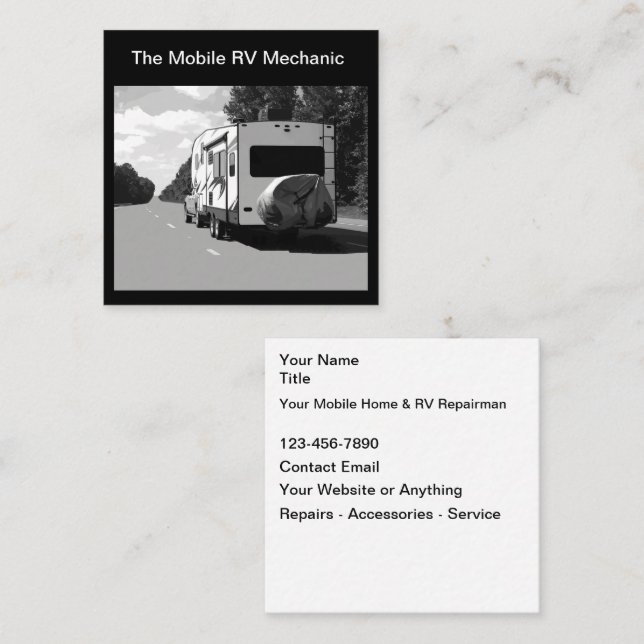 Mobile RV Motorhome Repair Mechanic Square Business Card (Front/Back)
