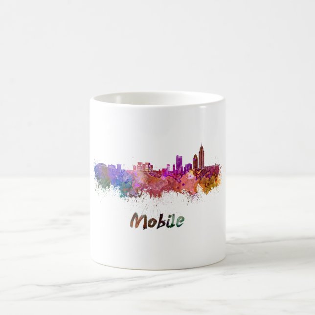 Mobile skyline in watercolor coffee mug (Center)