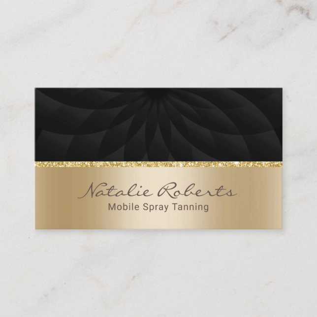 Mobile Spray Tanning Modern Black Gold Spa Salon Business Card (Front)