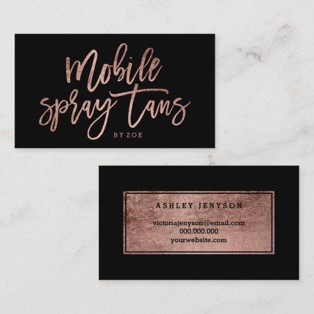 Mobile Spray tans logo rose gold typography black Business Card (Front/Back)