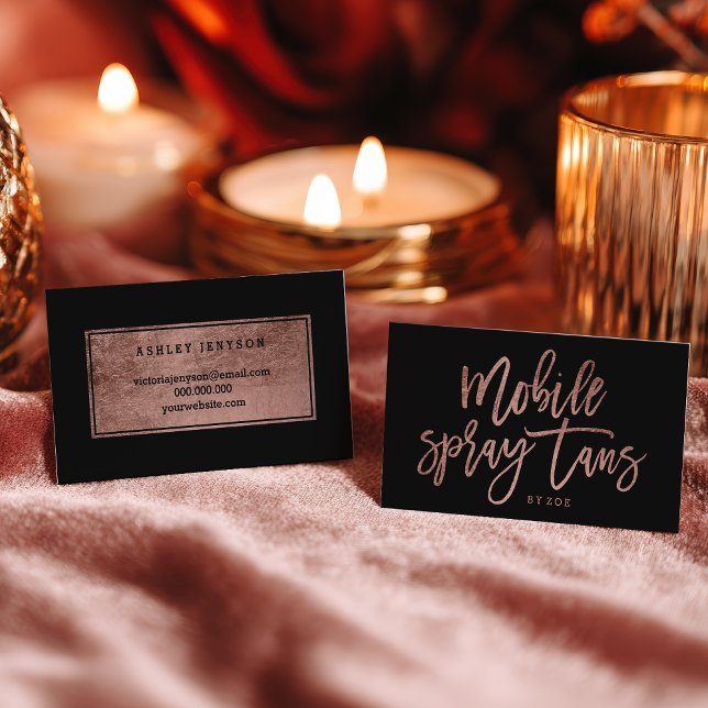 Mobile Spray tans logo rose gold typography black Business Card (Mobile Spray tans logo rose gold typography black Business Card)