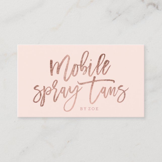 Mobile Spray tans logo rose gold typography blush Business Card (Front)