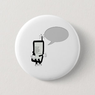Mobile telephone character talking with a speech b 6 cm round badge