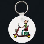 Mobility Scooter Key Ring<br><div class="desc">The ultimate electric go anywhere ride - the mobility scooter. Acquire instant stickman cool with this image celebrating the low speed fun of tackling the High Street and public transport in this four wheeled king of the pavement.</div>