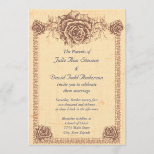 Moccasin Vintage Rose Border Wedding Invitation
