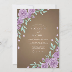 Mocha Amethyst Leafy Wedding Invitation